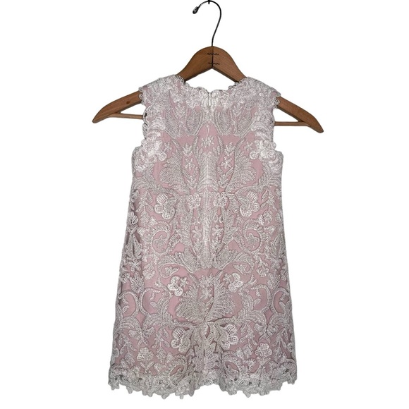 TADASHI SHOJI Girls Honeysuckle Flower Girl Dress Corded Lace Pink Bridal Size 6 - Picture 4 of 9